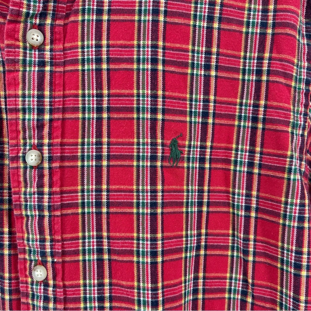 Ralph Lauren Plaid Shirt Mens Medium Red Button Down Green Pony Logo - Picture 4 of 10